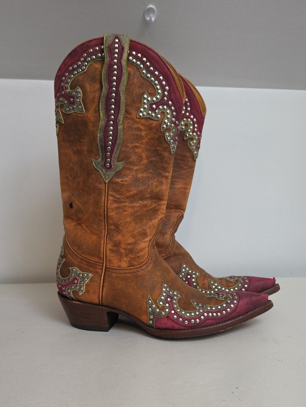 WomensThe OldGringo Brown Leather Western Boots with Burgundy Accents Sz 7B